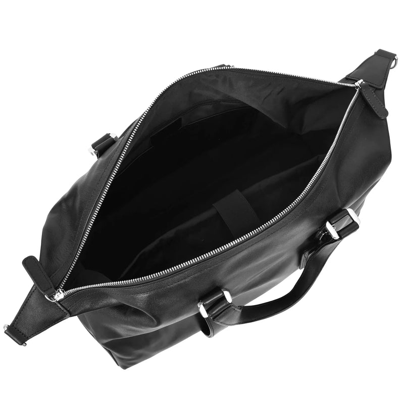 Luxury Leather Holdall Weekend Bag In Elegant Black Finish