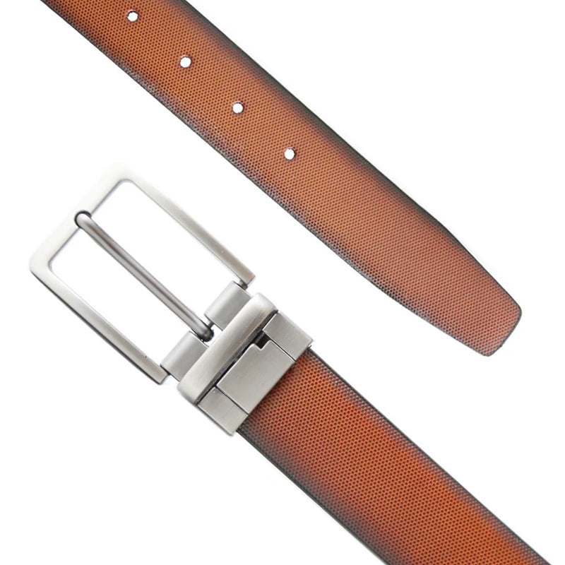 Mens Black & Light Brown Texture Reversible Cowhide Leather Belt