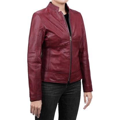 Womens Slim Fit Maroon Leather Jacket