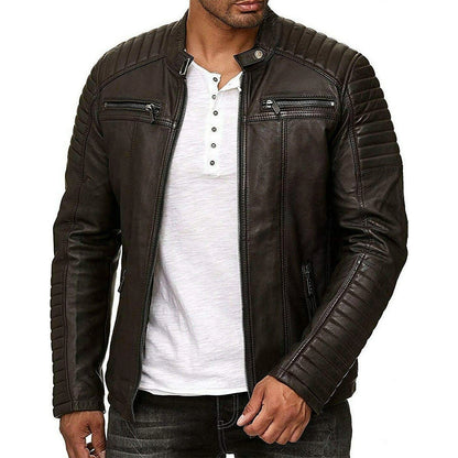 Men’s Vintage Motorcycle Cafe Racer Retro Distressed Leather Jacket