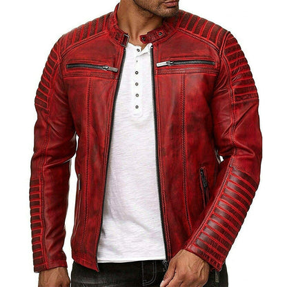 Men’s Vintage Motorcycle Cafe Racer Retro Distressed Leather Jacket