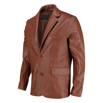 Men’s Slim fit Notched Lapel Brown Leather Blazer