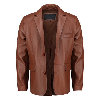 Men’s Slim fit Notched Lapel Brown Leather Blazer