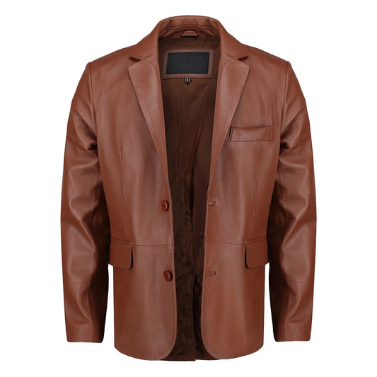 Men’s Slim fit Notched Lapel Brown Leather Blazer