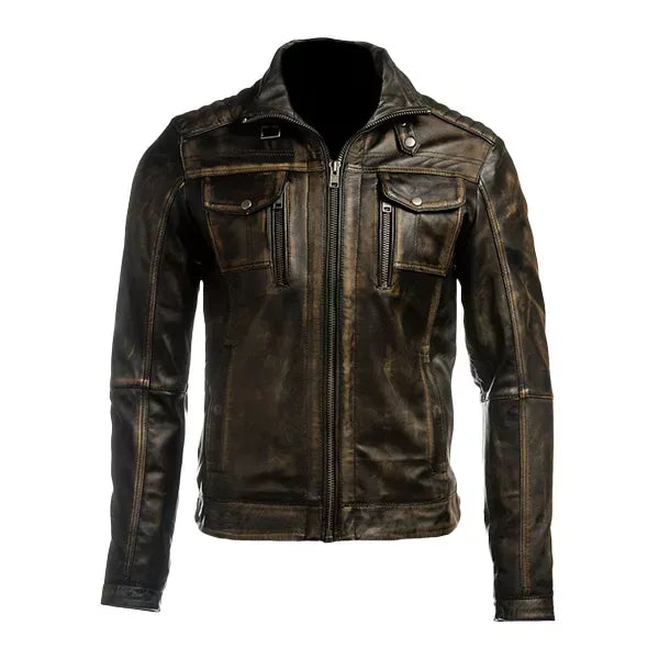 Men’s Vintage Biker Retro Motorcycle Distressed Leather Jacket