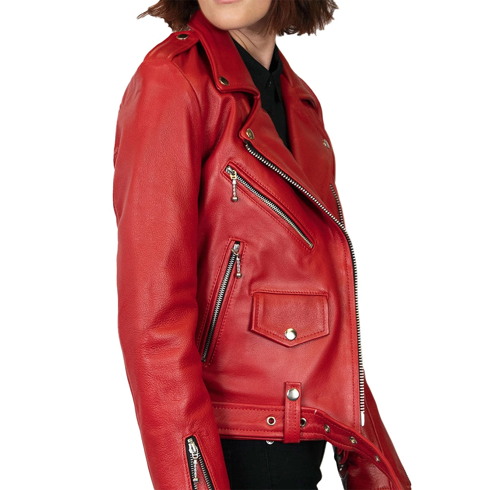 Maria Red Leather Moto Jacket