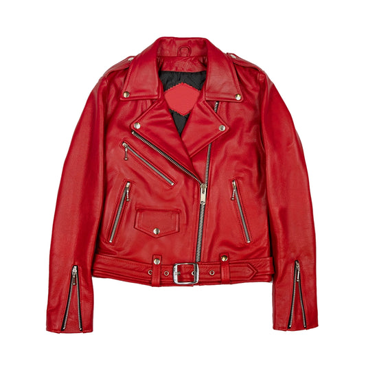 Maria Red Leather Moto Jacket