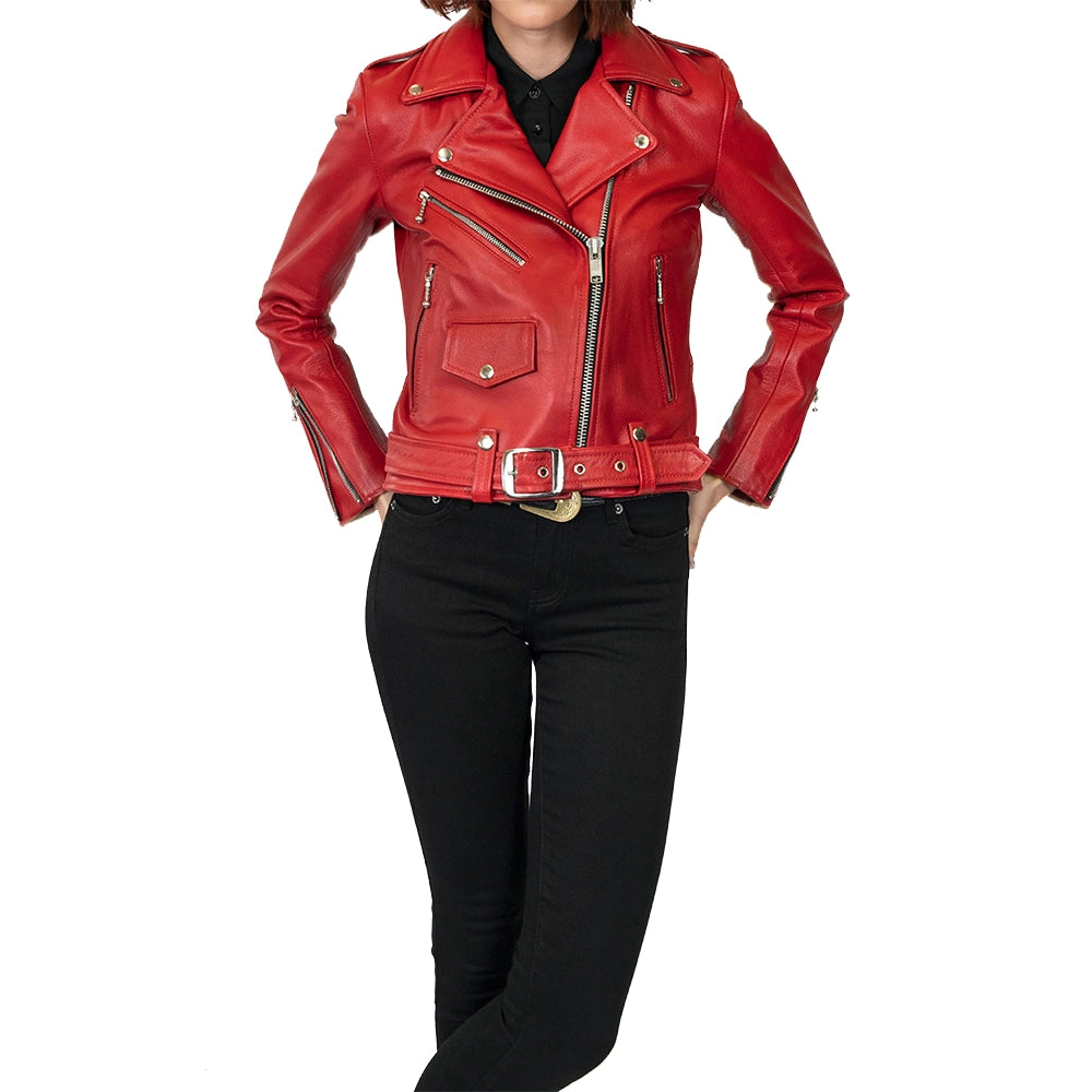 Maria Red Leather Moto Jacket