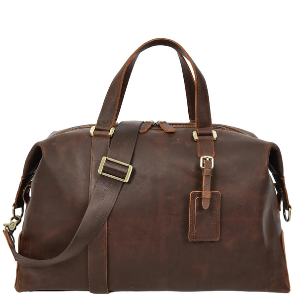 Rust Brown Leather Holdall Bag For Stylish Weekend Travel