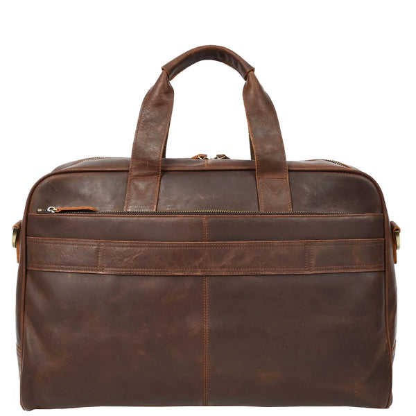 Rust Brown Leather Holdall Bag For Weekend And Travel Use