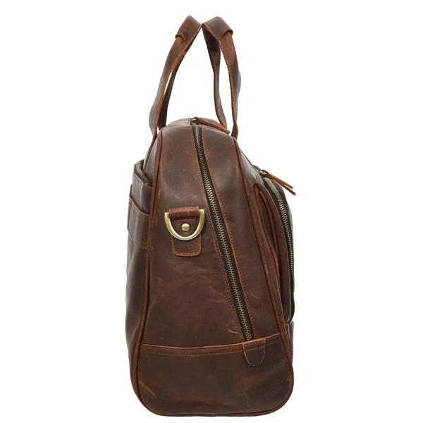 Rust Brown Leather Holdall Bag For Weekend And Travel Use