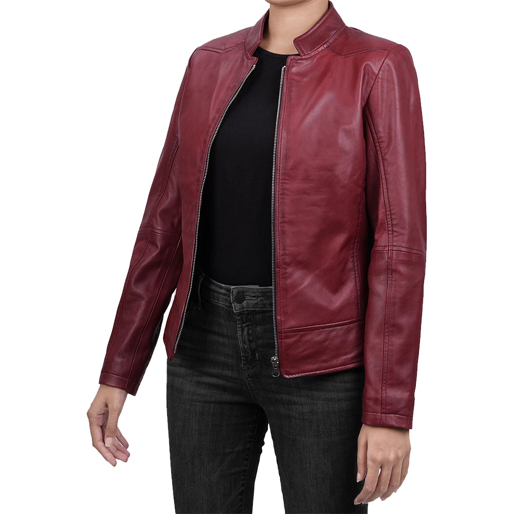 Womens Slim Fit Maroon Leather Jacket