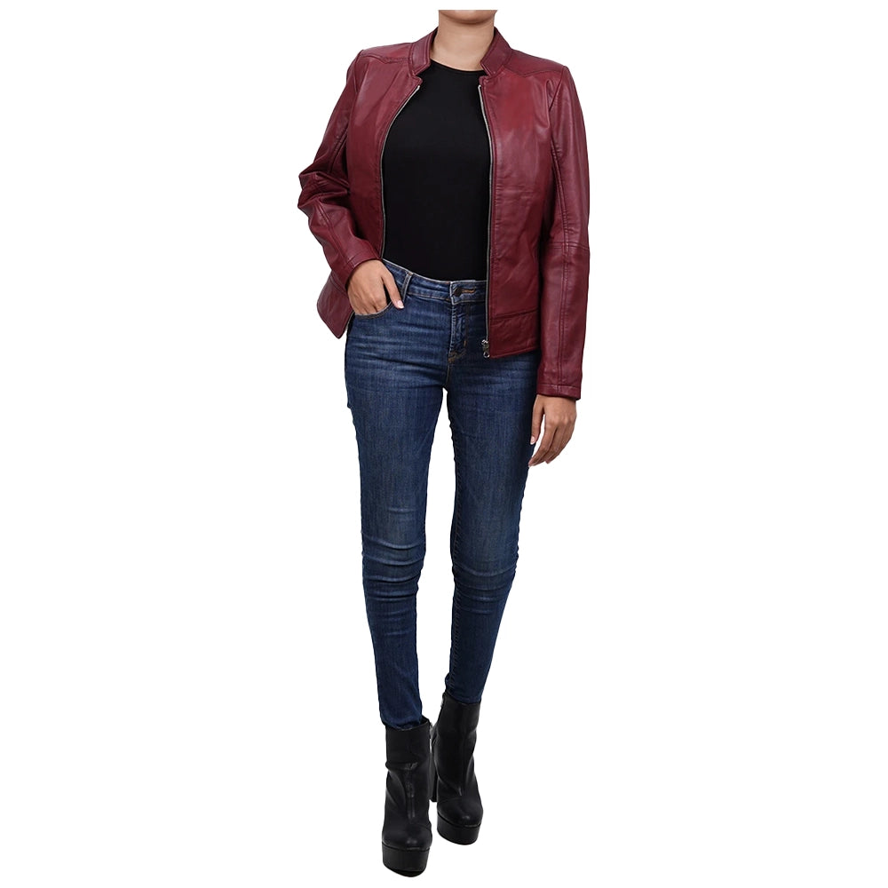 Womens Slim Fit Maroon Leather Jacket