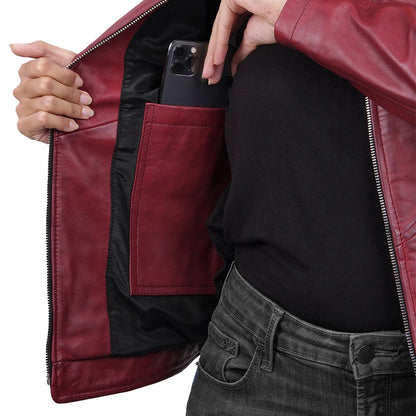 Womens Slim Fit Maroon Leather Jacket