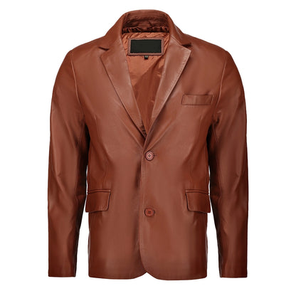 Men’s Slim fit Notched Lapel Brown Leather Blazer