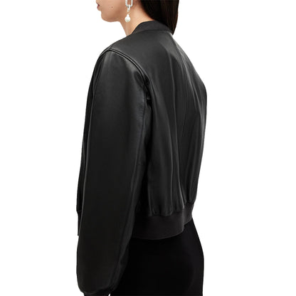 Women Black Jacket Leather Bomber