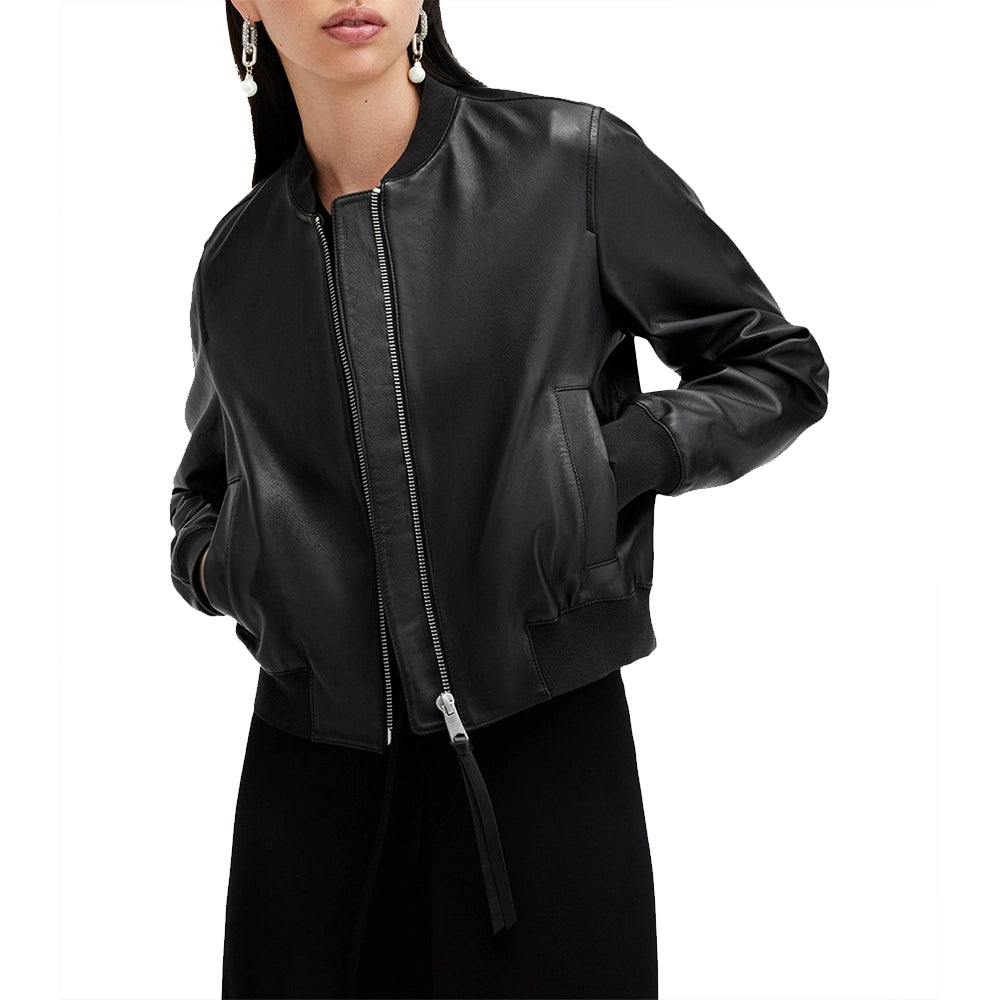 Women Black Jacket Leather Bomber