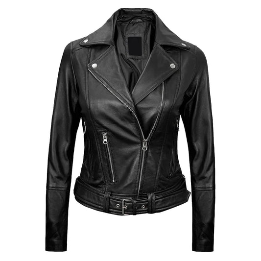 Womens Black Asymmetrical Leather Moto Jacket