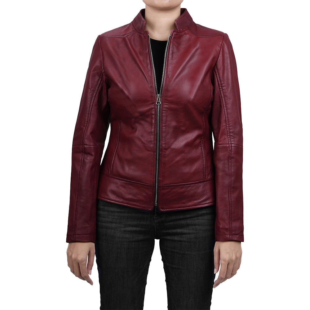 Womens Slim Fit Maroon Leather Jacket