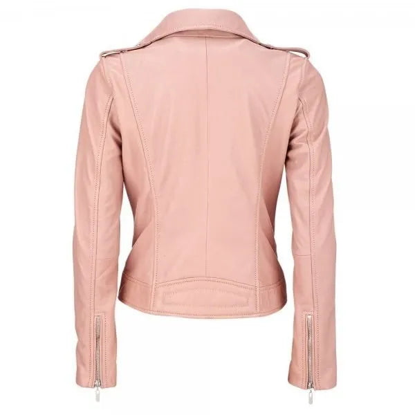 Womens Pink Biker Style Leather Jacket