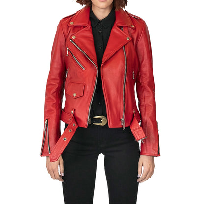 Maria Red Leather Moto Jacket