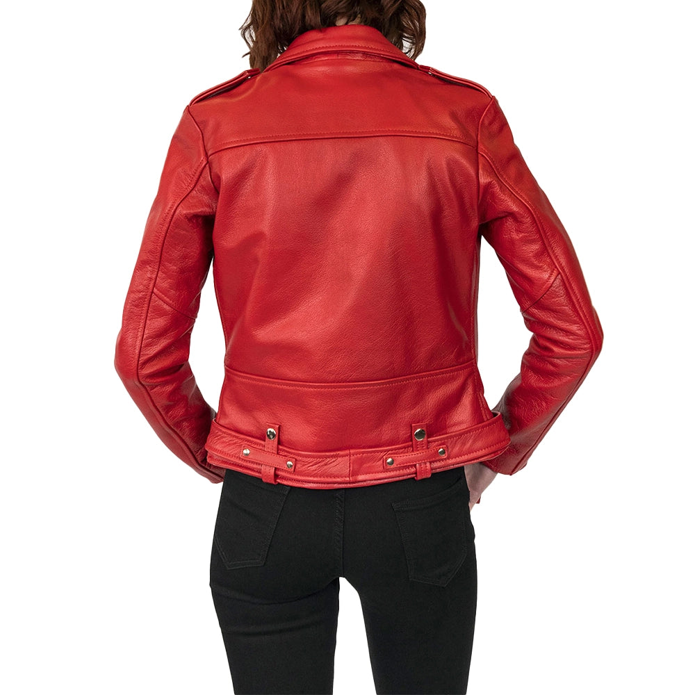 Maria Red Leather Moto Jacket