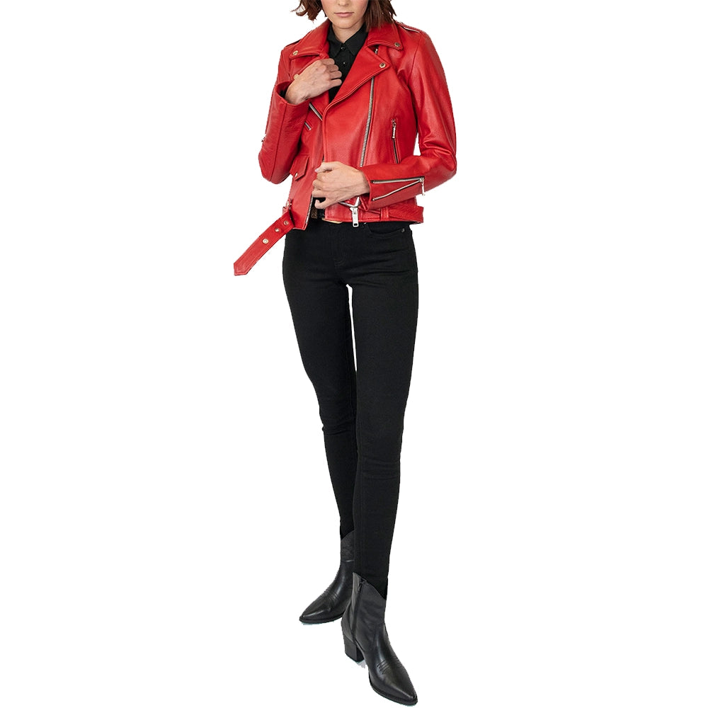 Maria Red Leather Moto Jacket