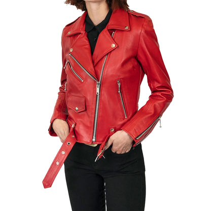 Maria Red Leather Moto Jacket