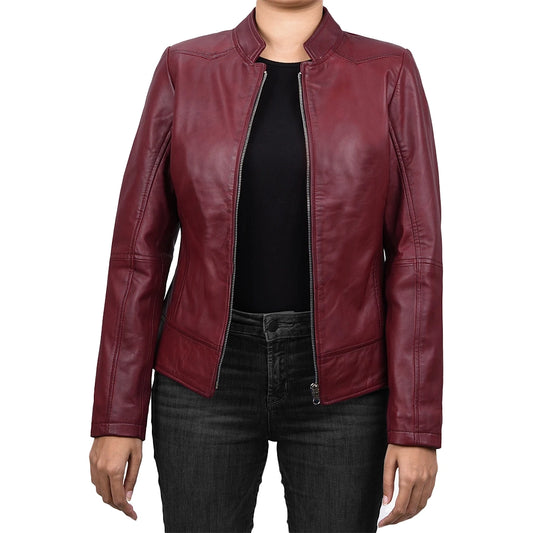 Womens Slim Fit Maroon Leather Jacket