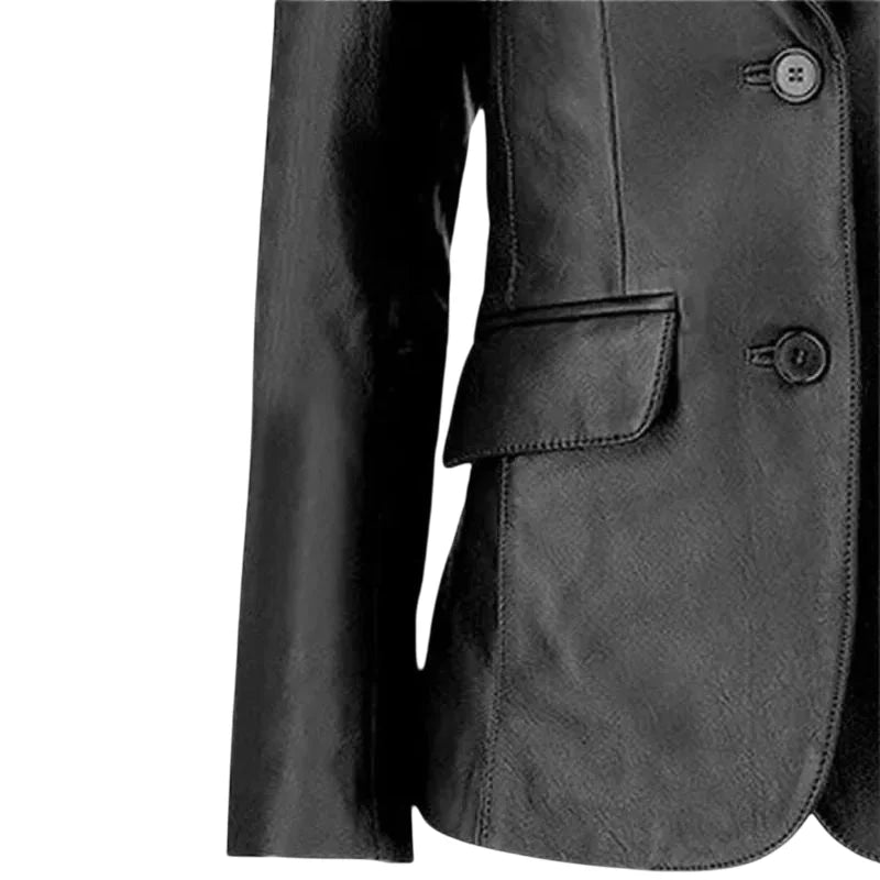 Women’s Black Two Button Leather Blazer