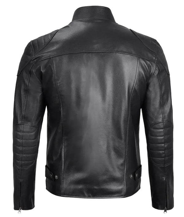 Mens Black Lambskin Leather Cafe Racer Jacket