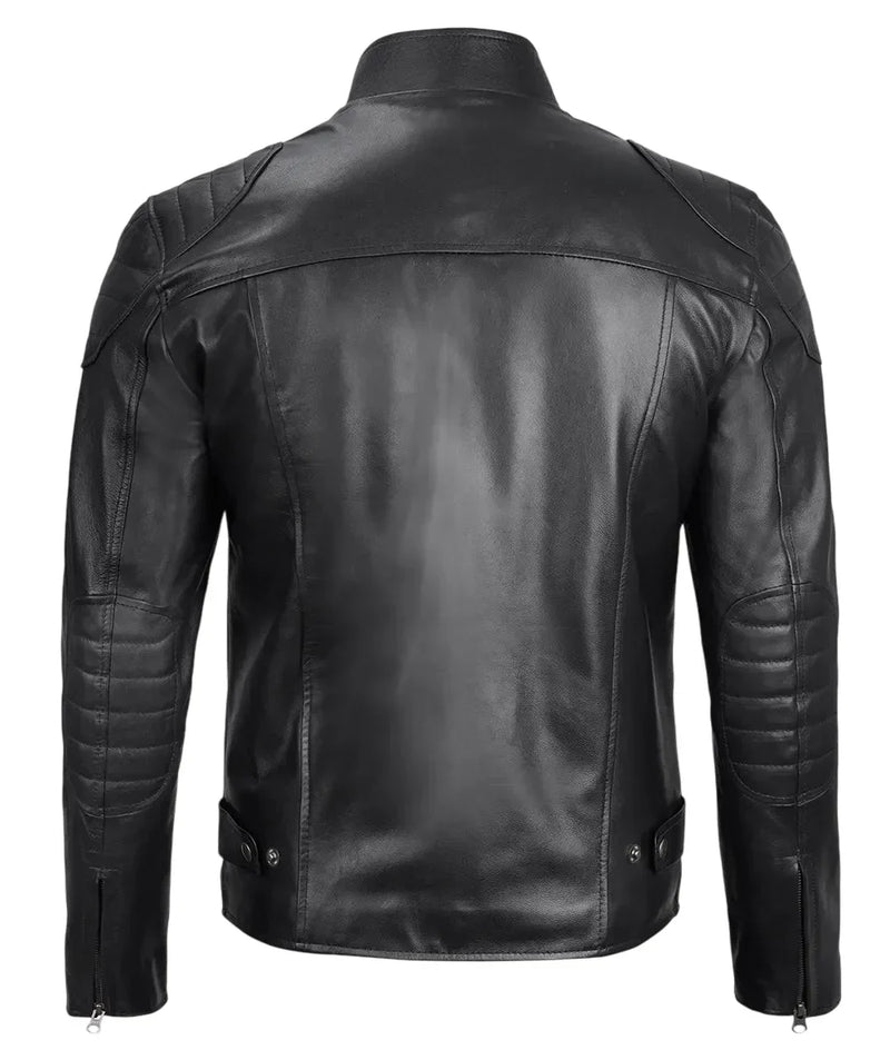 Mens Black Lambskin Leather Cafe Racer Jacket