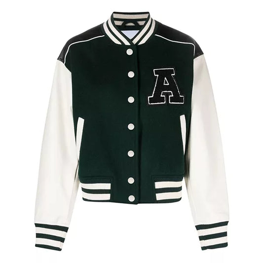 Womens Green And White Varsity Jacket – Baseball Style