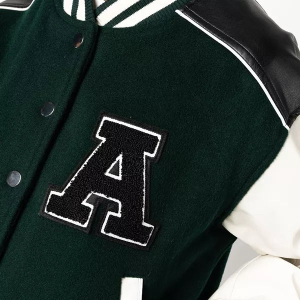 Womens Green And White Varsity Jacket – Baseball Style