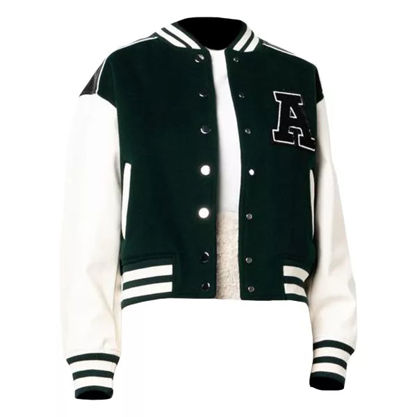 Womens Green And White Varsity Jacket – Baseball Style