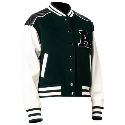 Womens Green And White Varsity Jacket – Baseball Style