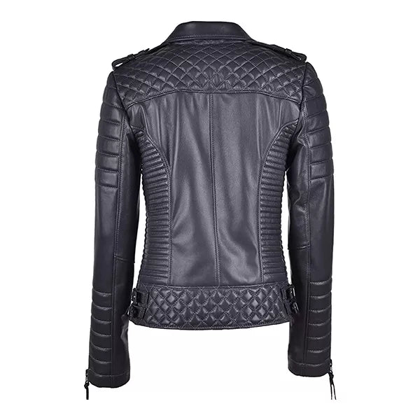 Women’s Black Leather Moto Slim Fit Jacket