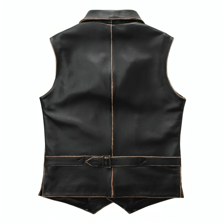 Mens Black Motorcycle Leather Distress Vest