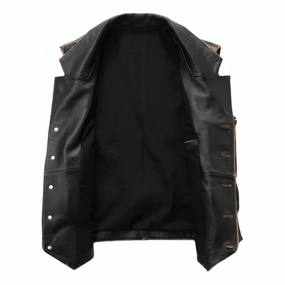 Mens Black Motorcycle Leather Distress Vest