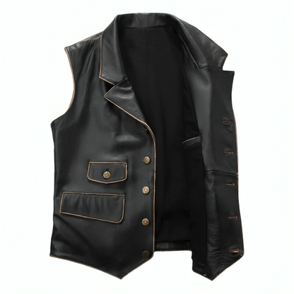 Mens Black Motorcycle Leather Distress Vest