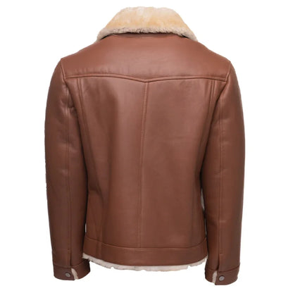 Brown Shearling Leather Trucker Jacket Mens