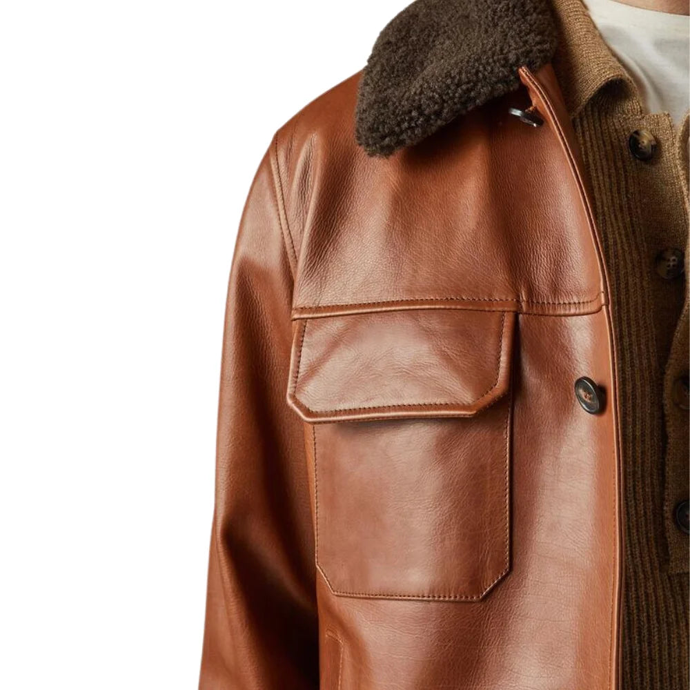 Steven Brown Shearling Collar Leather Jacket