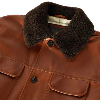 Steven Brown Shearling Collar Leather Jacket