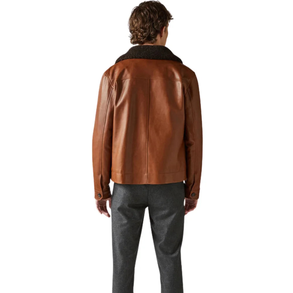 Steven Brown Shearling Collar Leather Jacket