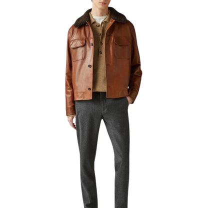 Steven Brown Shearling Collar Leather Jacket