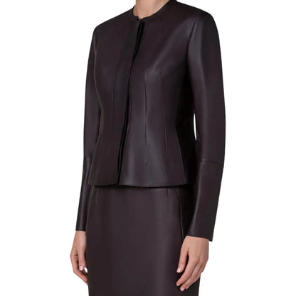 Titan Women Black Leather Slim Fit Jacket