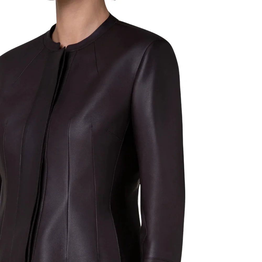 Titan Women Black Leather Slim Fit Jacket