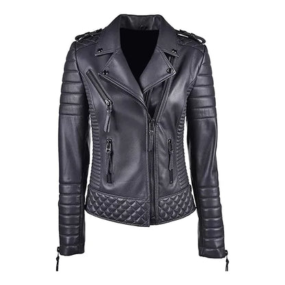 Women’s Black Leather Moto Slim Fit Jacket