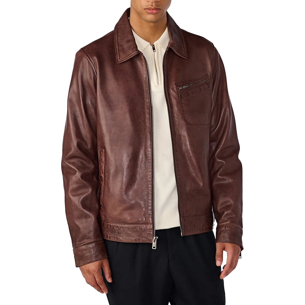 Men’s Shirt Style Vintage Brown Leather Jacket