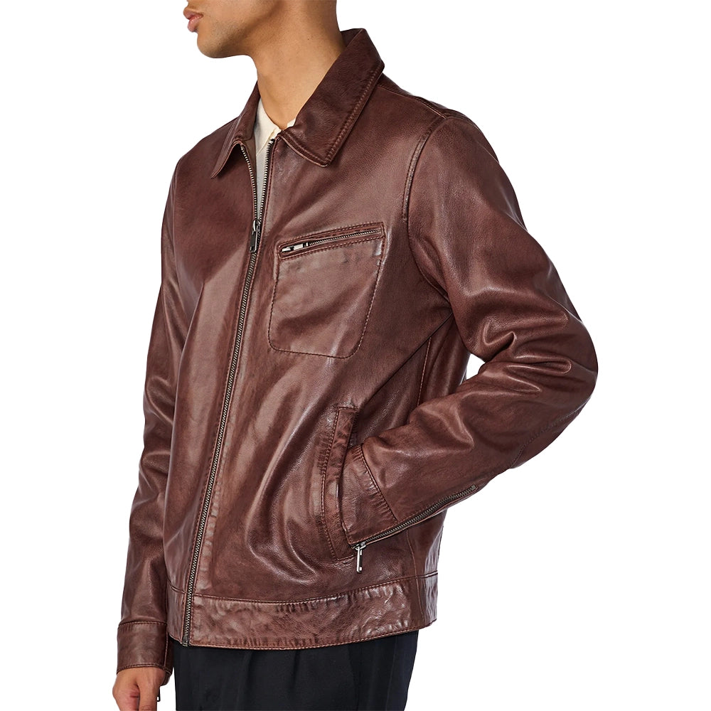 Men’s Shirt Style Vintage Brown Leather Jacket